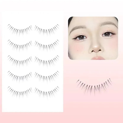 5 Pairs Manga False Eyelashes – Wispy Soft Cluster Lashes Natural Thick Clear Band Korean Anime Style Makeup Lashes