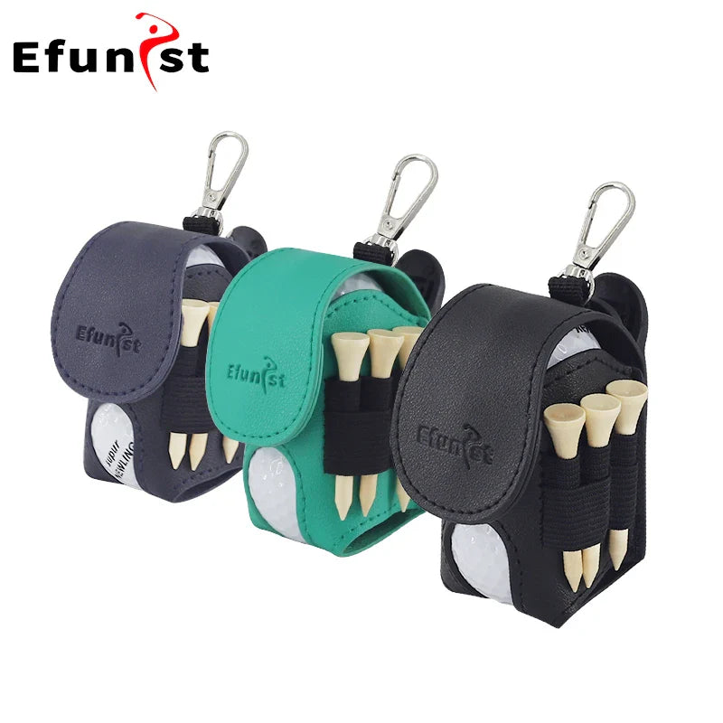 Efunist Golf Small Waist Bag with Magnetic Closure – PU Golf Ball Storage, Includes 3pcs 54mm Tees & Portable Clip Holder for Double Balls