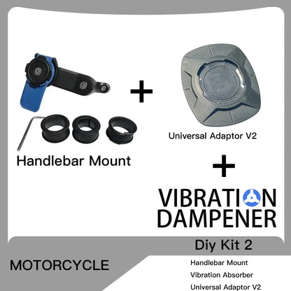 Motorcycle Handlebar Stem Fork Phone Mount — Vibration Dampener with MAG Universal Adapter, Wireless Charger & Mirror Brake Compatible