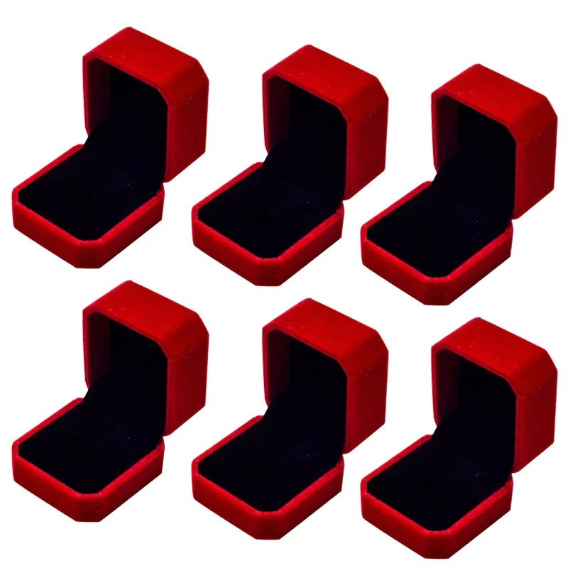 6PCS Red Velvet Heart Ring Boxes – Romantic Jewelry Display & Gift Case for Engagement, Wedding & Wholesale