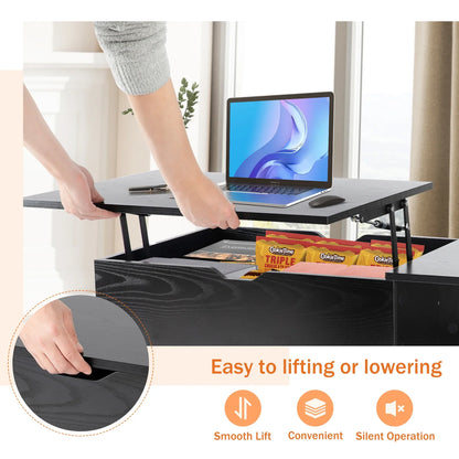 Lift Top Coffee Table for Living Room - 39.37"x19.7" Adjustable Desk with Storage Shelf - Easy Lift or Lower Tea Wood Dining Table