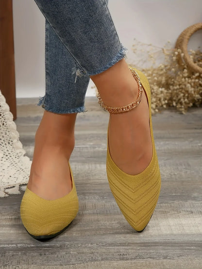Women’s Pointed Toe Knitted Slip-On Flats – Solid Color Casual Breathable Ballet Loafers