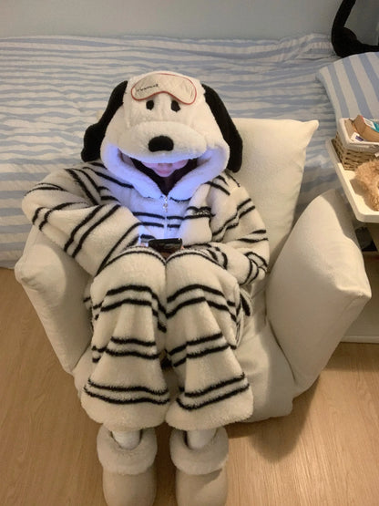 Halloween Snoopy Flannel Pajamas – Hooded Kawaii Anime Cartoon Pajamas for Kids & Adults, Cozy Autumn Homewear