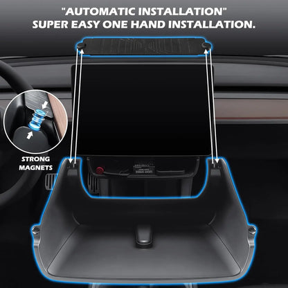 Center Console Organizer for Tesla Model 3 & Model Y Highland – Anti-Slip Under Screen Storage Box with Screen Back Storage