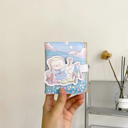 Cute Bear Women’s Wallet — Short Leather Coin Purse, Cartoon Card Holder, Three-Fold Clutch for Students