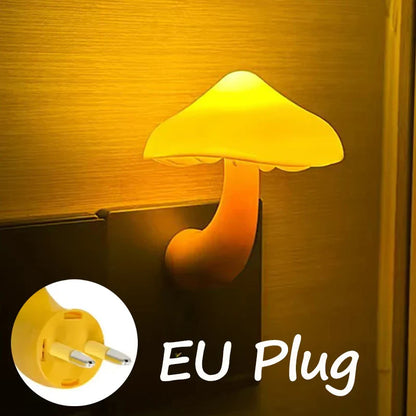 LED Mushroom Sensor Night Light – Warm White Dimmable Plug-In Wall Lamp for Bedroom, Kids Room Decor (US/EU Plug)