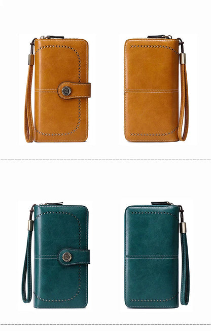 RFID Anti-Theft Retro Large Capacity Women's Wallet – Multi-Card Zipper Wallet with Wrist Strap