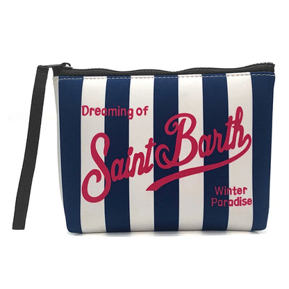 S-SAINT BARTH Pink Neoprene Clutch Bag – Trendy Vertical Zip Pouch Makeup & Toiletry Purse for Women
