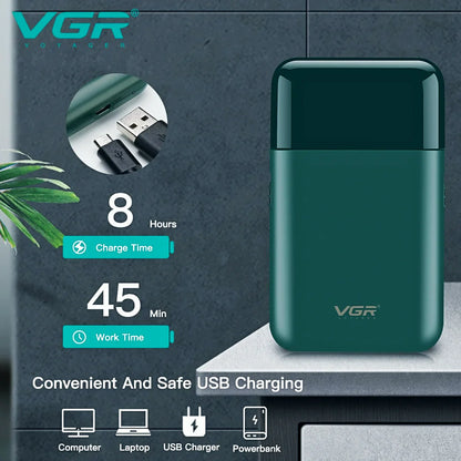 VGR V-390 Electric Shaver – Professional Beard Trimmer & Portable Mini Razor, USB Rechargeable 2-Blade Shaving for Men