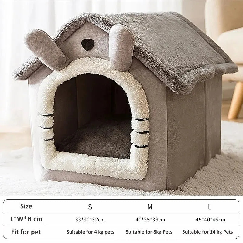 Indoor Warm Pet Bed Tent House - Soft Dog House Kennel with Removable Cushion, Suitable for Small, Medium, and Large Pets