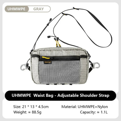 Dyneema Fiber Waist Pack - 1.1L Ultralight Waterproof Multi-Pocket Bag for Cycling, Running, Hiking & Camping