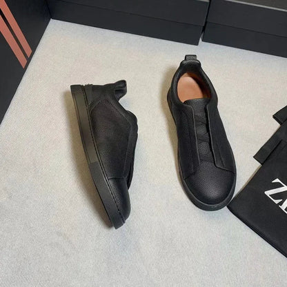 Men's Summer Casual Shoes — Top Layer Cow Leather, Breathable Luxury Deer Skin Slip-On Sneakers