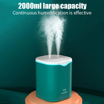 2000ML USB Air Humidifier with Double Spray Ports – Essential Oil Aromatherapy Cool Mist Maker for Home & Office