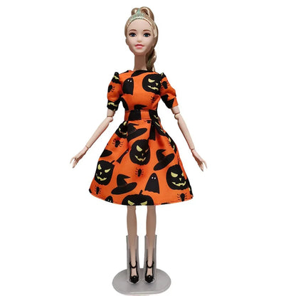 1/6 Doll Halloween Cosplay Outfit – Witch Dress, Cap, Belt, Bag & Broom for 12" BJD / 30cm Dolls