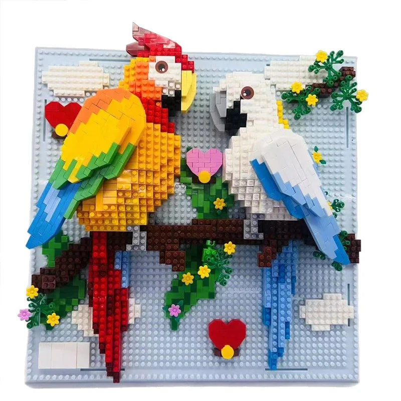 Creative 3D Wall Art Frame DIY Building Block Set – Shark, Eagle & Parrot Micro Animal Particle Model Toy for Adults Home Decor Gift