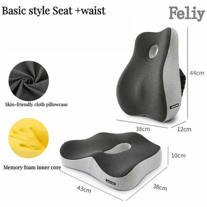 Memory Foam Office Chair & Car Seat Cushion – Orthopedic Lumbar Support Pillow with Coccyx Relief & Massage Back Pad