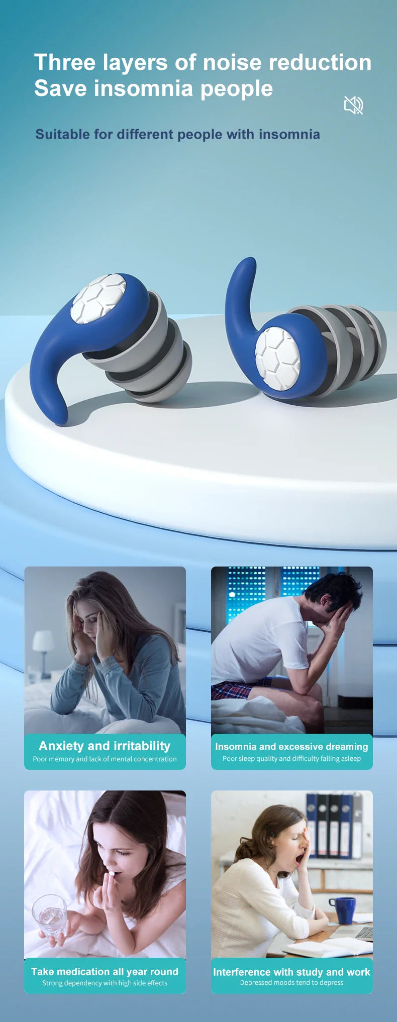 Waterproof Noise Reduction Earplugs – Sleep & Work Ear Protection for Travel, Anti-Noise Earplugs