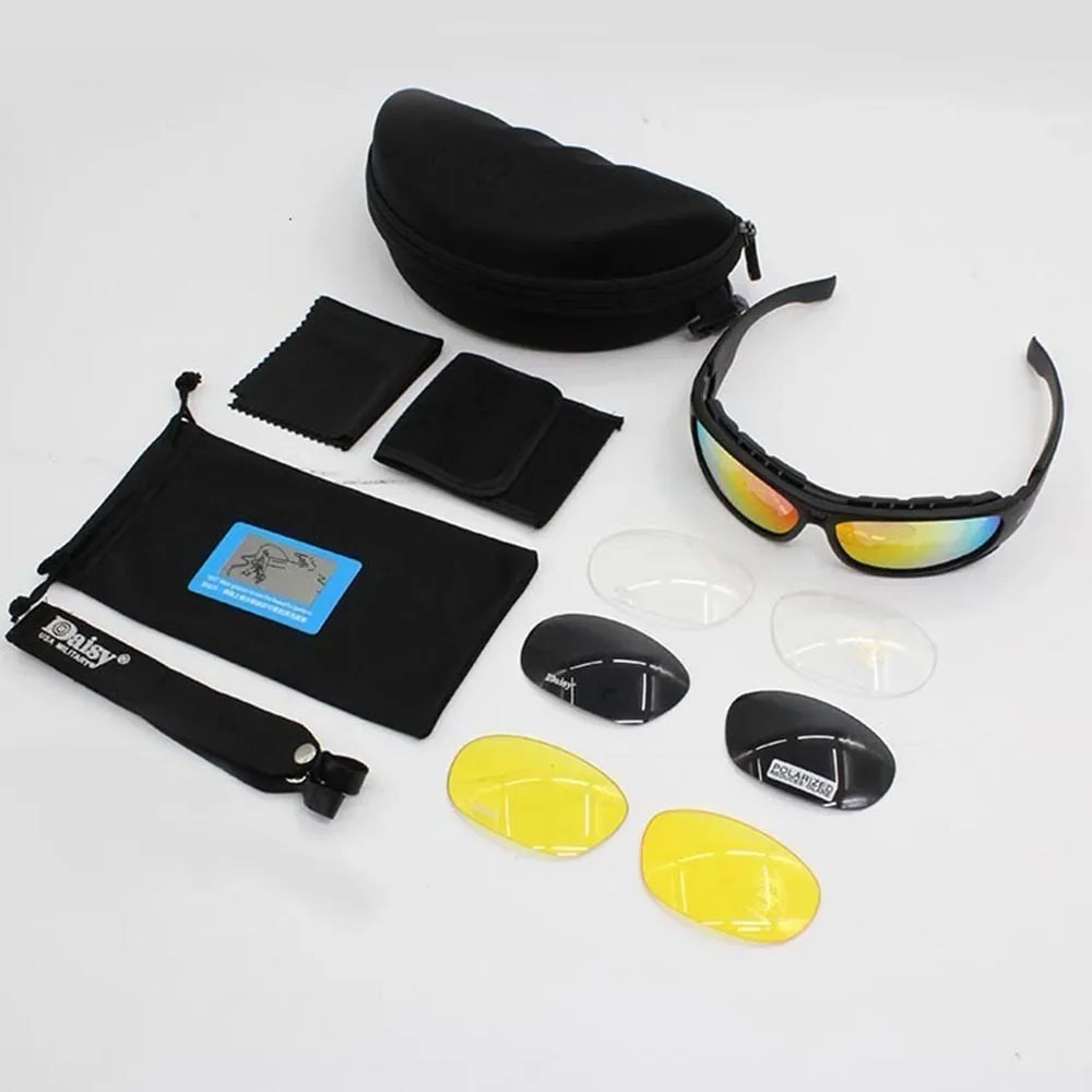 Daisy C6 Polarized Tactical Glasses - Military-Grade, Bullet-Proof 4 Lens Kit for Motorcycle Riding, Hunting and Shooting
