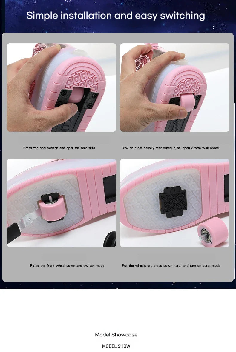 Kids' Inline Roller Skates – Removable 2-Wheel Skate Sneakers for Girls, Powerslide Wheeled Shoes