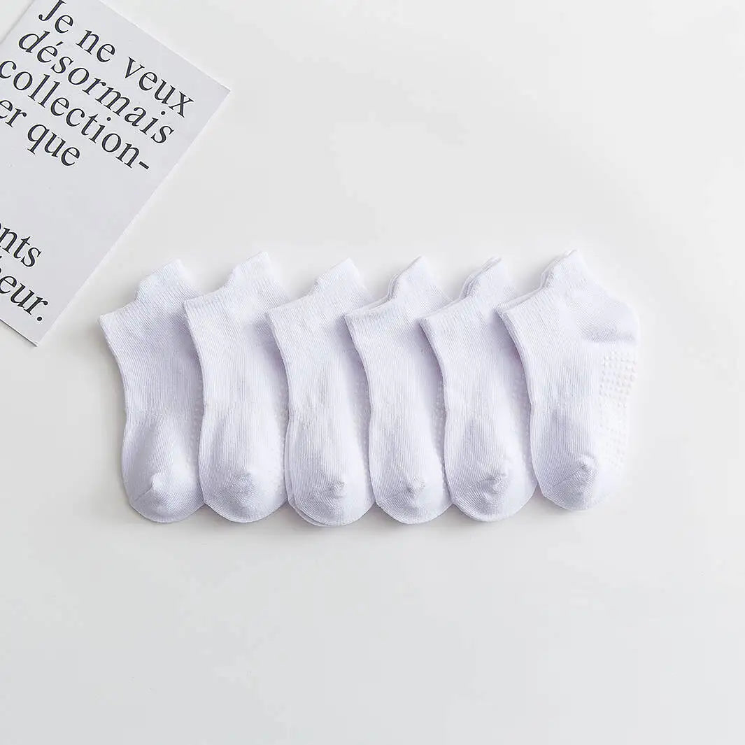 6 Pairs/lot Cotton Children's Anti-Slip Boat Socks: Low Cut Floor Socks with Rubber Grips for Boys & Girls, Ages 0 to 6 Years - All-Season Wear