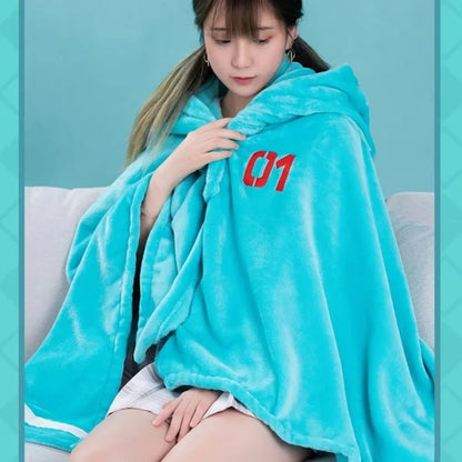 Kawaii Hatsune Itabag Multi-Functional Hooded Air Conditioning Blanket – Soft & Warm Miku Flannel Siesta Shawl Gift