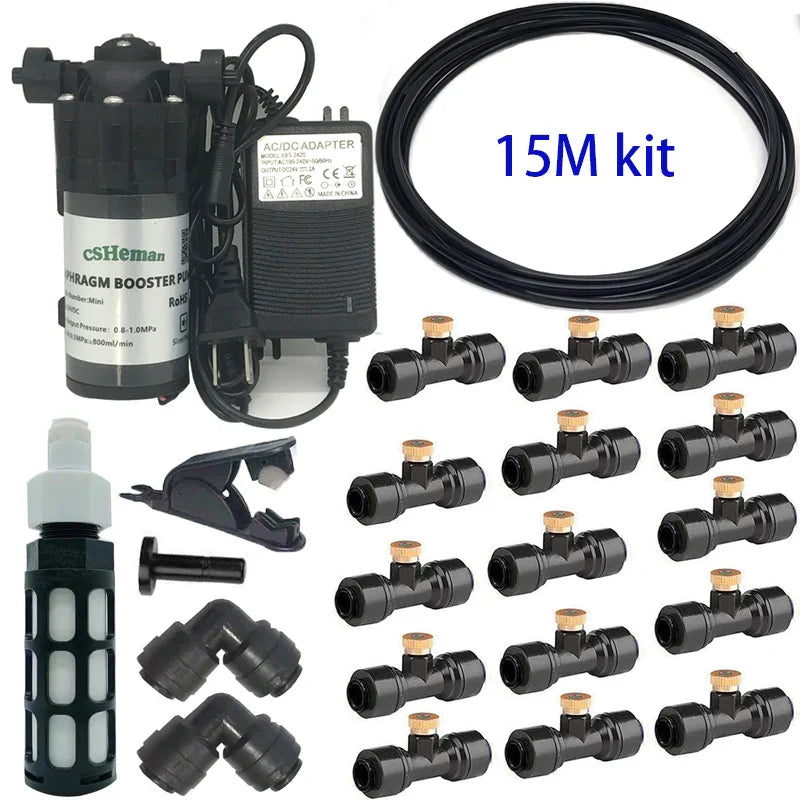 DIY Quiet Misting Cooling Kit – DC24V Pump Fog Nozzle Sprayer System for Patio, Garden, Greenhouse & Backyard Cooling