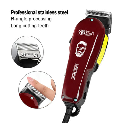 WALUX Professional AC220-240V Hair Clipper – 10W Powerful Hair Trimmer with 2M Cable & 8 Guard Combs for Home Use