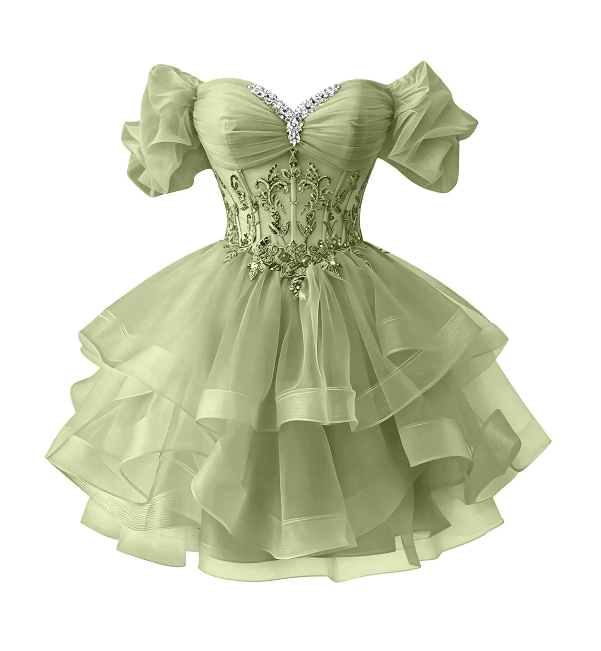 Beaded Lace Homecoming Dress - Short Tiered Tulle Sequin Prom & Quinceañera Gown