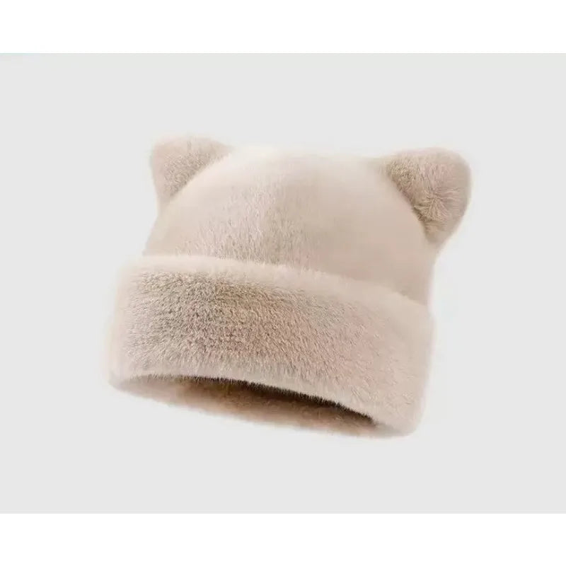 Leopard Print Plush Teddy Bear Hat – Sweet & Cute Women’s Hooded Beanie, Thick, Warm & Retro Style