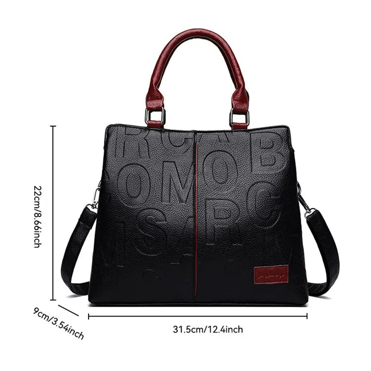 2023 New Fashion Large Capacity Shoulder Handbag - Solid Color, Soft Leather, Letter Embossed Ladies' Bag