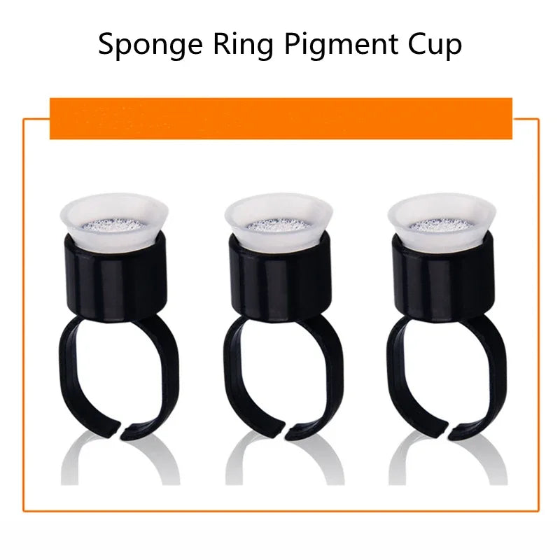 100PCS Tattoo Ink Ring Cups with Sponge – Microblading Pigment Holders, Permanent Makeup Tool Accessories