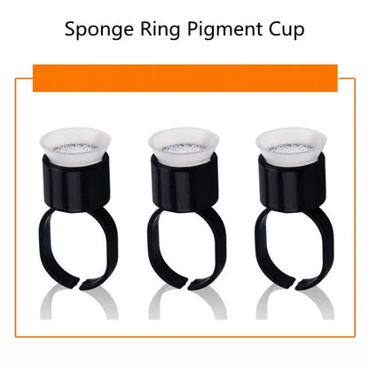 100PCS Tattoo Ink Ring Cups with Sponge – Microblading Pigment Holders, Permanent Makeup Tool Accessories