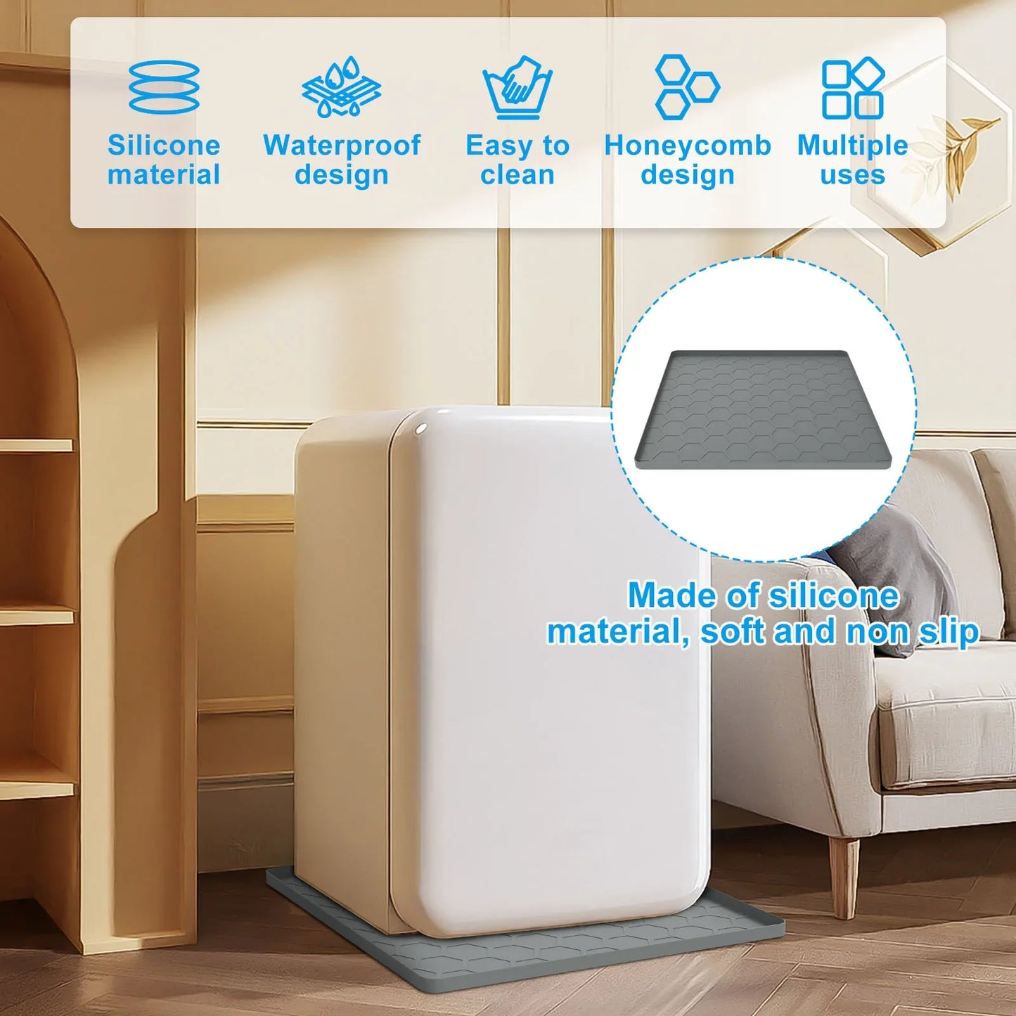 Mini Fridge & Appliance Silicone Mat 60x60cm – Non-Slip Drip Pan with Raised Edges for Floor Protection