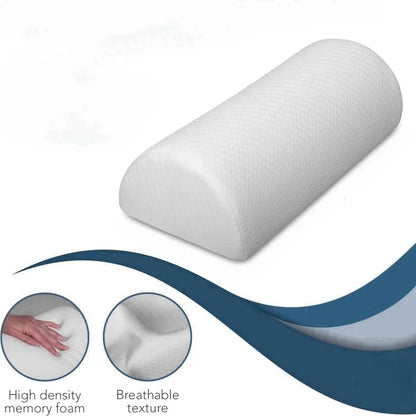 Memory Foam Semi-Roll Bolster Pillow – Multi-Use Lumbar, Head and Leg Support with Cotton Cover