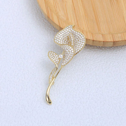 Luxury Tulip Flower Brooch Pin with White Stone – Elegant Rose Floral Jewelry for Women (2023 Design)