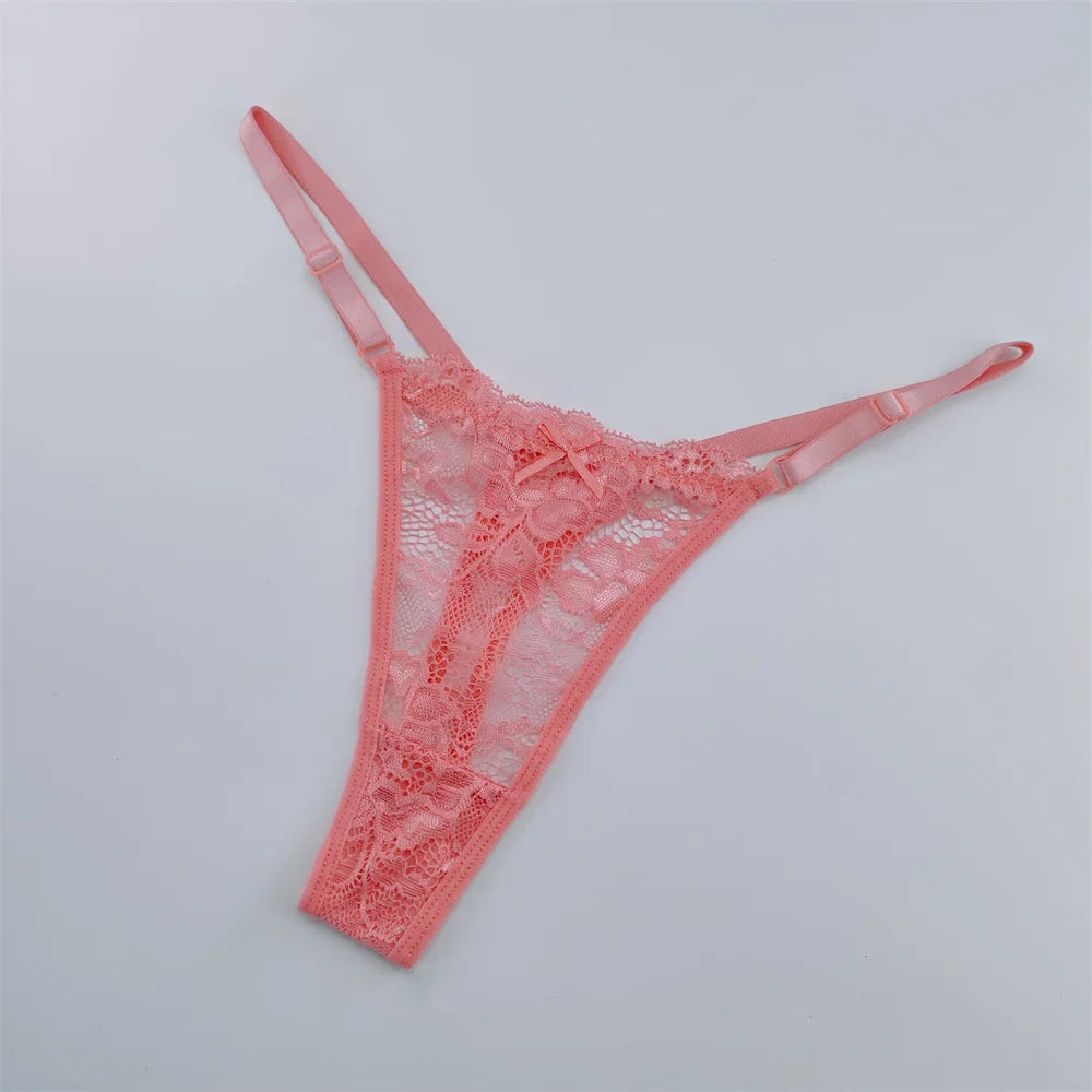 Women's Lace Thong Set - 3-Piece Low Waist Breathable Sheer G-String Lingerie