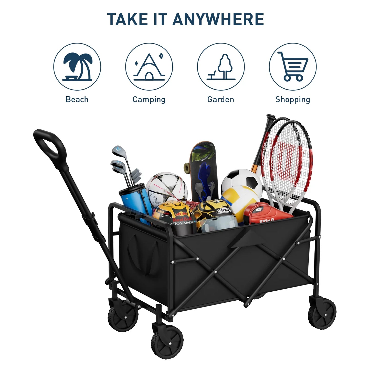 Portable Folding Handcart – Adjustable Height & Angle, Easy Fold, Heavy-Duty Load Carrier for Beach & Camping