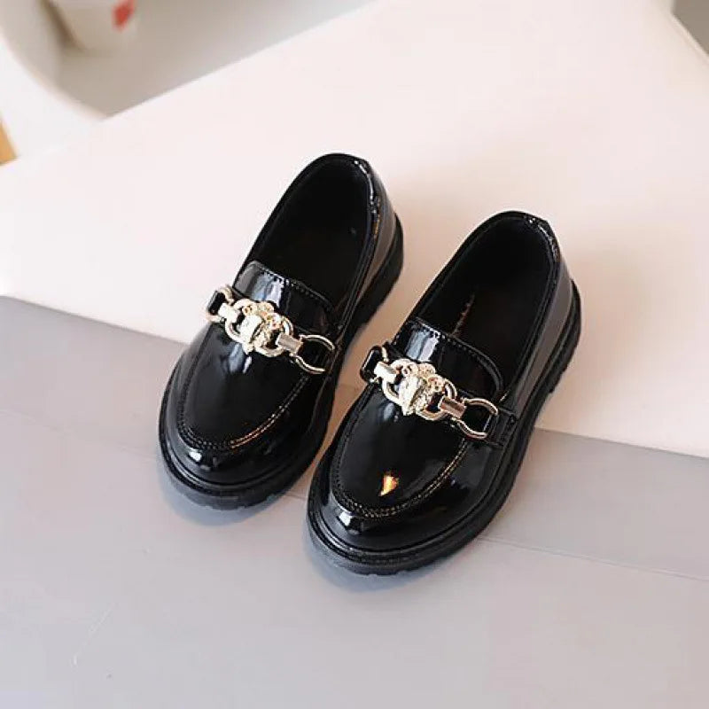 Children's Black Princess Leather Shoes - Soft Sole British Style Performance Shoes for Girls