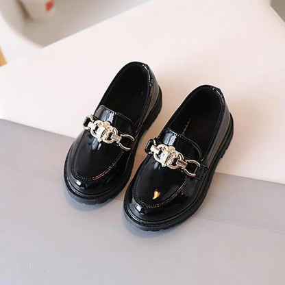 Children's Black Princess Leather Shoes - Soft Sole British Style Performance Shoes for Girls