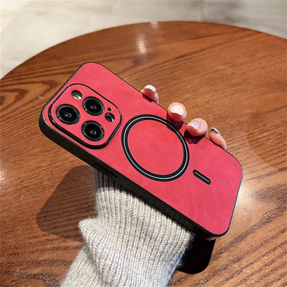 Luxury Cortex Leather Magnetic Phone Case - Wireless Charging Shockproof Bumper Cover for iPhone 12, 13, 14, 15, 16 & 17 Pro Max