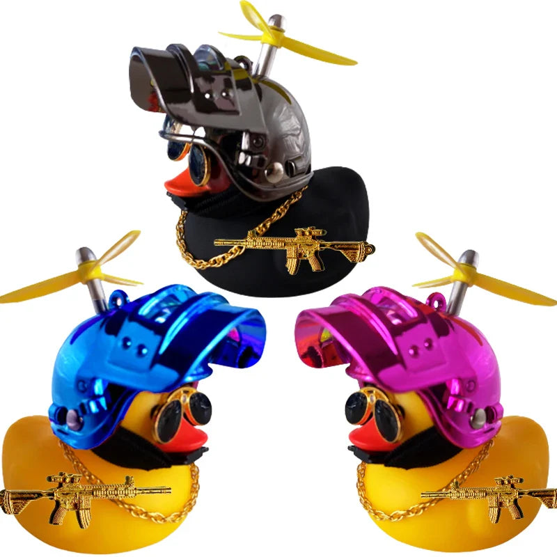 Motor Accessories Yellow Duck with Helmet – Bike and Car Decoration Without Lights – Fun Car Interior Accessory
