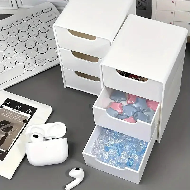 3-Tier Plastic Cosmetic Organizer – Drawer Storage Box for Makeup, Jewelry & Office Supplies