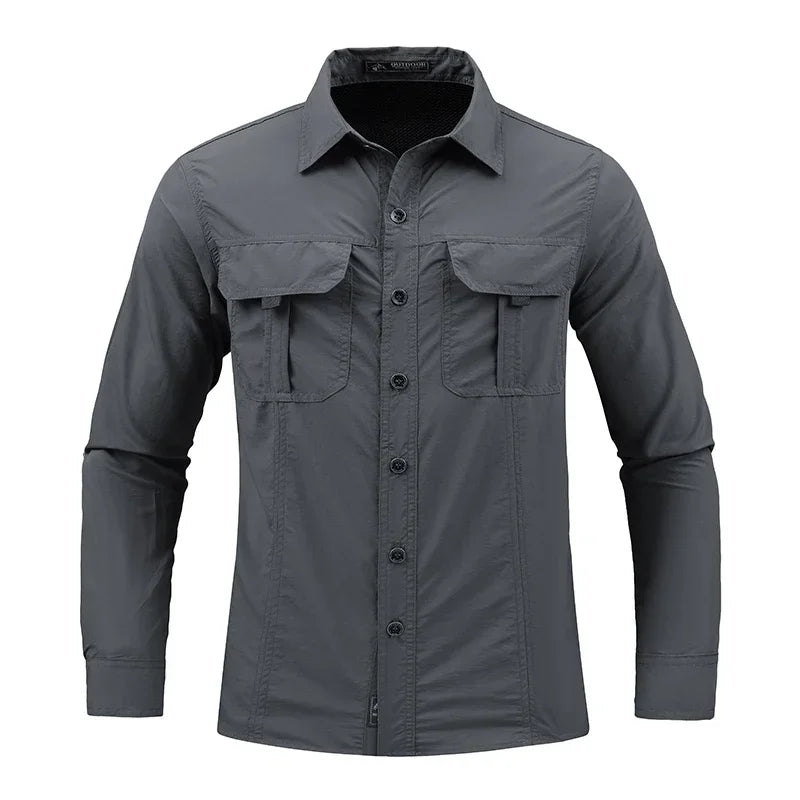 Men's Lightweight Tactical Shirt – Breathable Long Sleeve Outdoor Work Shirt with Sun Protection