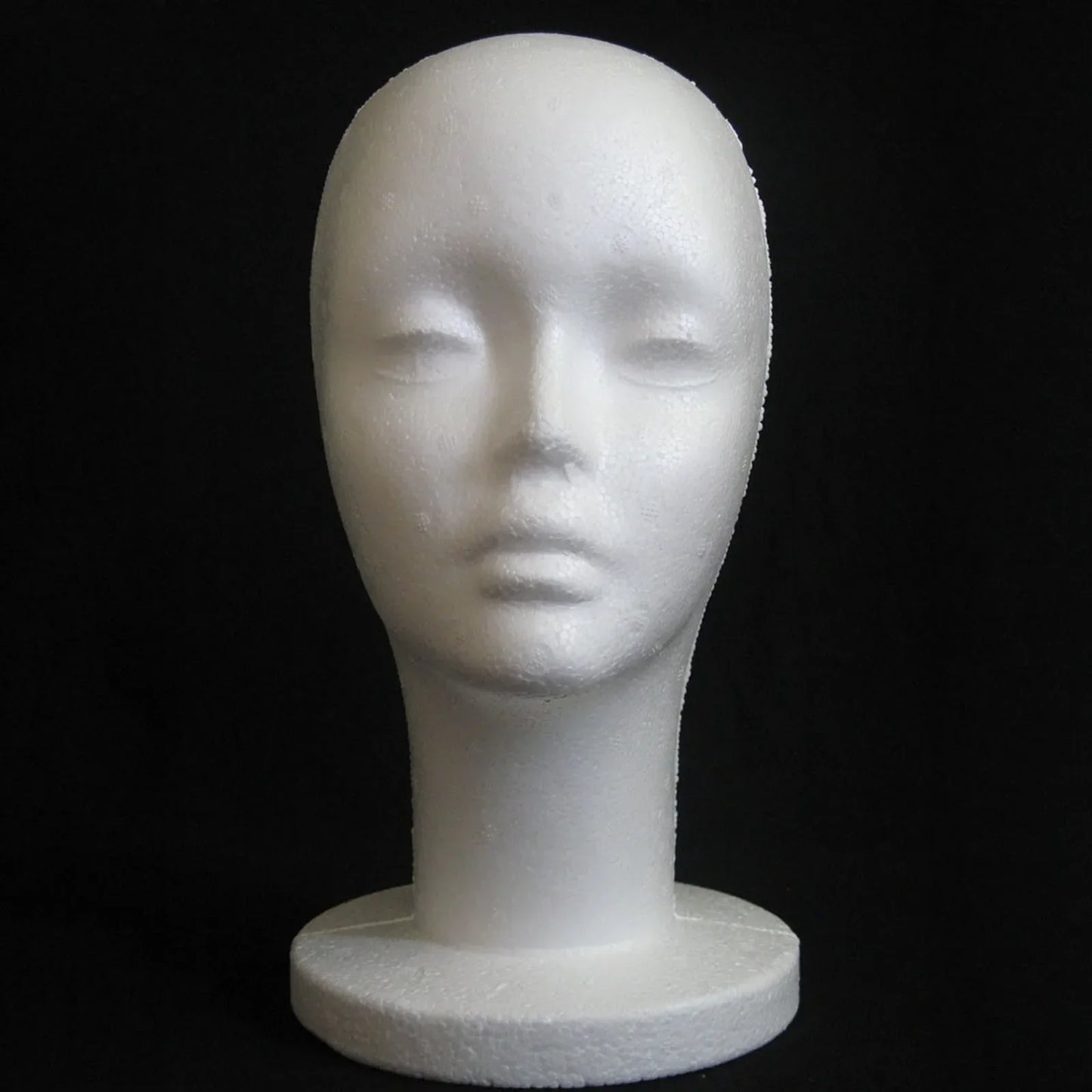Female Styrofoam Mannequin Head — Foam Wig, Hair & Glasses Display Model