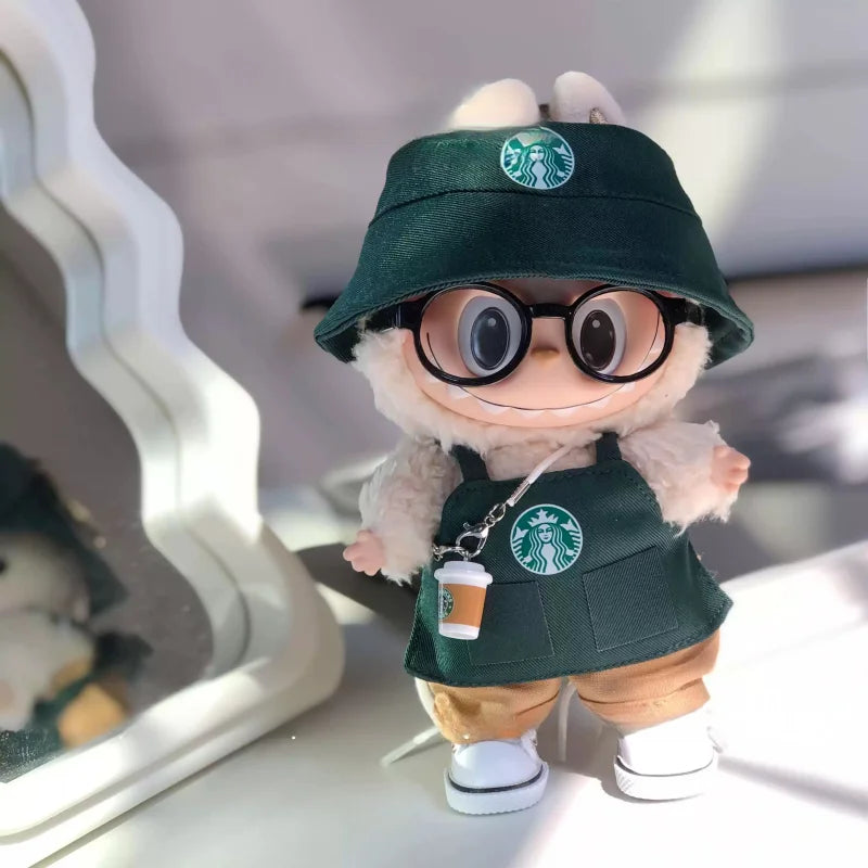 15–17cm Labubu BJD Doll Clothes — Coffee Blind Box V1/V2/V3 Retro Fashion Work Outfit Replacement Suit Toy