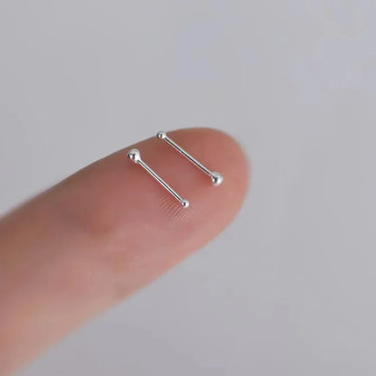 2PCS Silver Needle Ball Stud Earrings for Women – Tiny Round Ear Piercing Jewelry