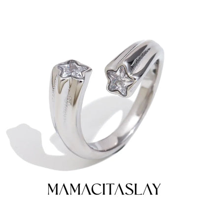MamacitaSlay 316L Stainless Steel Star Zircon Open End Ring – Waterproof Women’s Party Jewelry Gift, High Quality Fashion Ring