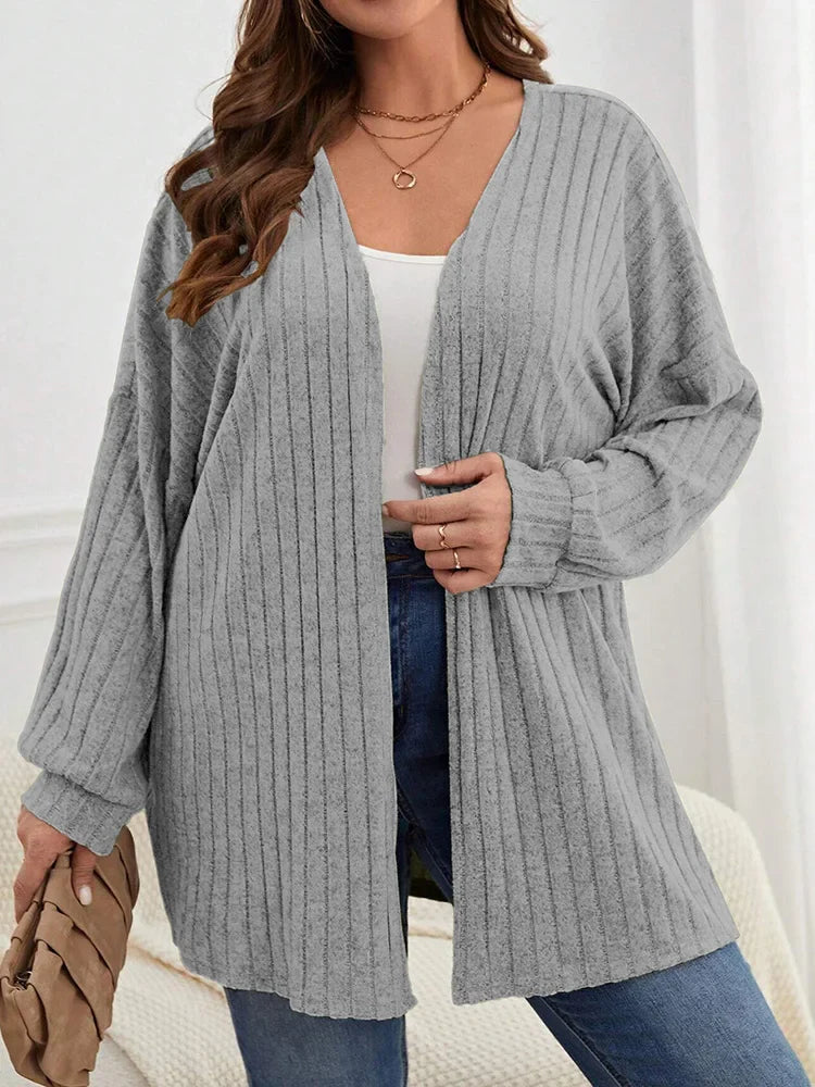 GIBSIE Plus Size Women's Autumn & Winter Solid Color Loose Cardigan – Casual Long-Sleeved Open Front Knitted Coat 2024