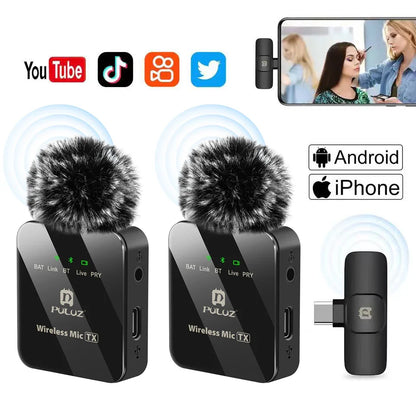 PULUZ Wireless Lavalier Microphone – Portable Mini Mic for iPhone & Android, Audio/Video Recording & Live Broadcast