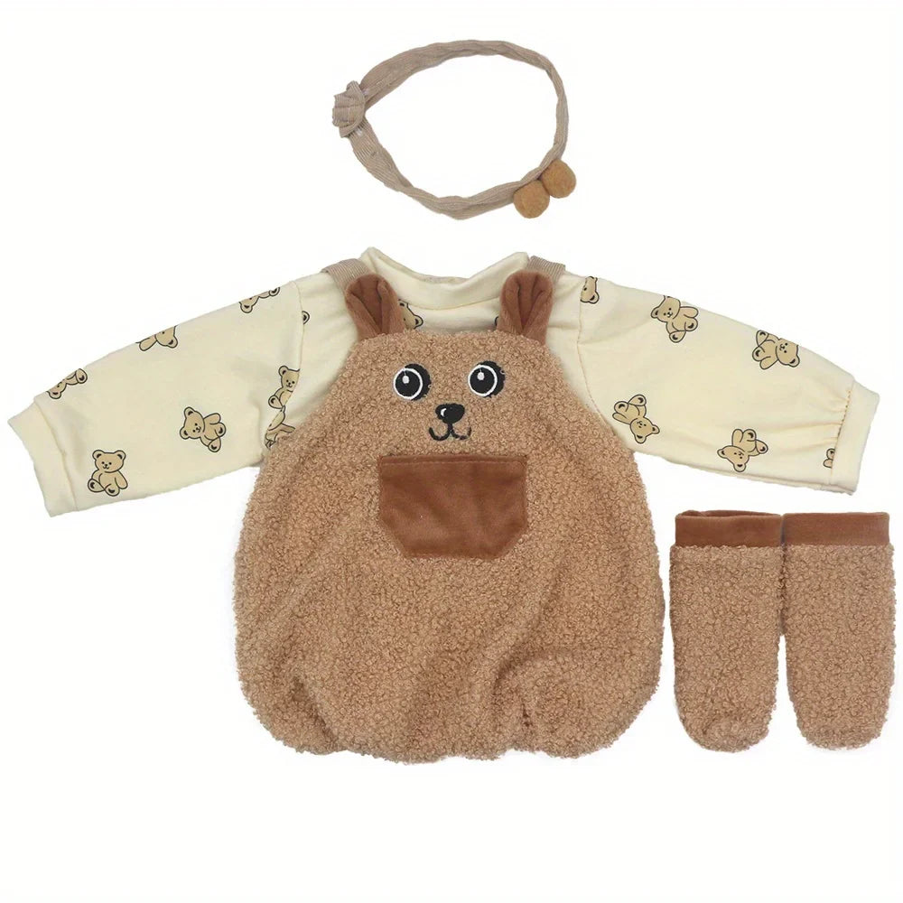Brown Bear Suspender Pants Suit for 22-inch (55cm) NPK Silicone Dolls – Doll Clothes Outfit